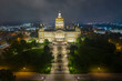 Iowa State Capitol Building Downtown Des Moines Aerial Night Long Exposure Photo Drone