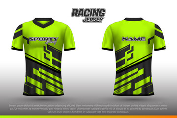 Sports racing jersey design. Front back t-shirt design. Templates for team uniforms. Sports design for football, racing, cycling, gaming jersey. Vector.