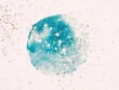 Abstract blue watercolor splash and glitter in vintage nostalgic colors