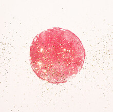 Abstract Pink Watercolor Splash And Golden Glitter In Vintage Nostalgic Colors