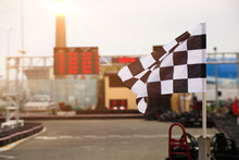 The Finish Line And Checkered Flag Racing. Finish The Race