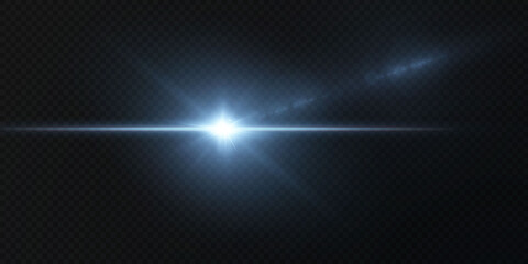Aufkleber - Blue horizontal lens flares pack. Laser beams, horizontal light rays.Beautiful light flares. Glowing streaks on dark background. Collection effect light blue line png.