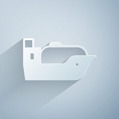 Poster - Paper cut Oil tanker ship icon isolated on grey background. Paper art style. Vector