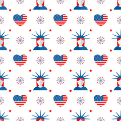 Wall Mural - Independence day of USA flat vector seamless pattern.