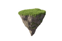 Fantasy Floating Island With Natural Grass Isolate, Floating Island In Environmental Concept