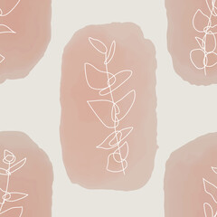 Trendy minimalist seamless botanical pattern with line art composition