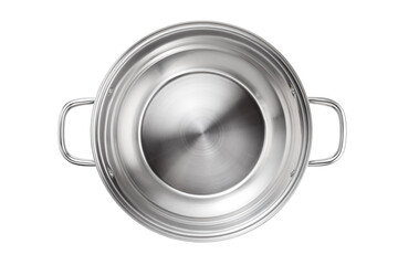 Canvas Print - Stainless steel pot isolated on white background. Top view.