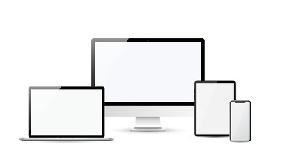 Wall Mural - devices in realistic trendy design on transparent background. set of computer laptop tablet and smar