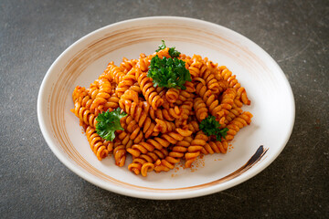 Sticker - spirali or spiral pasta with tomato sauce