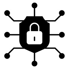 Poster - Nodes with padlock, solid design of network lock 