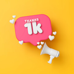Sticker - 1 thousand followers social media thanks banner. 3D Rendering