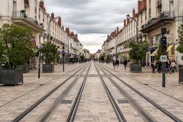 Street with tram tracks Tours, France