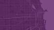 Purple Chicago city area vector background map, streets and water cartography illustration.