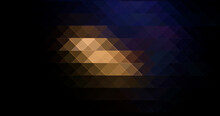 Abstract Dark Blue And Orange Mosaic Stained Glass Effect Hexagon Stone Gradient Texture With Triangle Geometric On Dark.