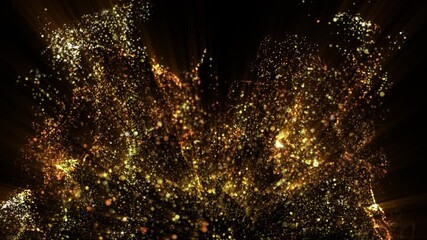 Wall Mural - 4k abstract motion background animation shining gold particles fluid flow fluctuating in space