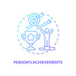 © IMG visuals icons - Person achievements navy gradient concept icon. Professional success. Setting and reaching goal. Career promotion idea thin line illustration. Vector isolated outline RGB color drawing