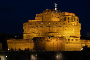 Wall Mural - Castle of the Holy Angel In Rome By Night In Italy