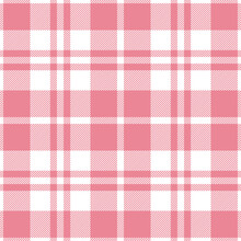 Pink Check Plaid Pattern For Tablecloth. Seamless Simple Classic Coral And White Tartan Vector Graphic For Oilcloth, Picnic Blanket, Other Modern Spring Summer Fashion Or Home Textile Design.