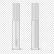 Vector 3d Realistic Closed Plastic Transparent and White Lip Gloss, Lipstick Package Set Isolated. Glass Container, Tube, Lid, Brush. Plastic Transparent Bottle Design Template, Mockup. Front View