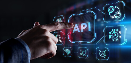 API - Application Programming Interface. Software development tool. Business, modern technology, internet and networking concept.