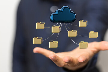 data cloud storage network from lines, triangles and particle style design. illustration