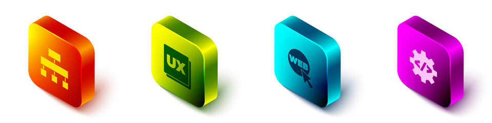 Set Isometric Site map, UI or UX design, Web and graphic and Front end development icon. Vector