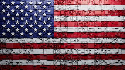 Flag of USA rendered in a Futuristic 3D style. American Innovation Concept. Tech Background.