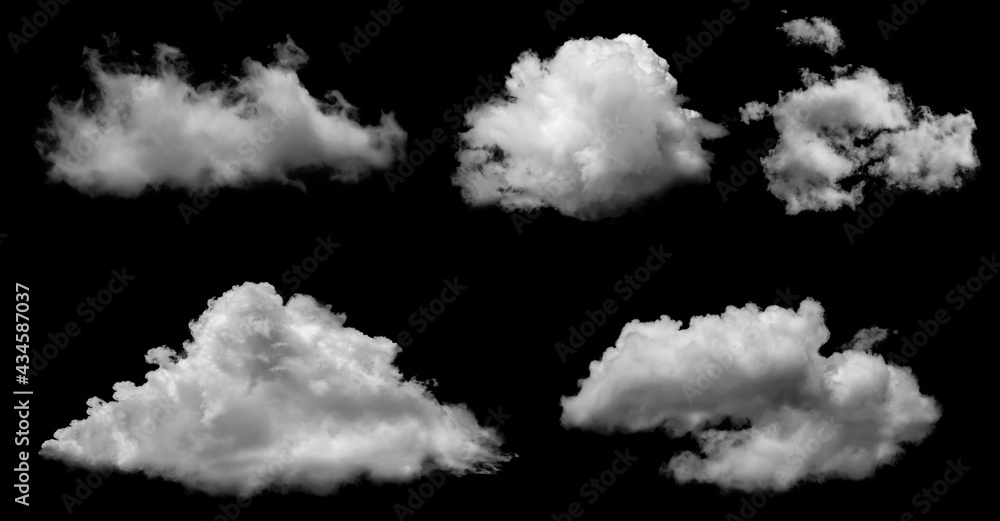 White clouds isolated on black background, clounds set on black - obrazy, fototapety, plakaty 