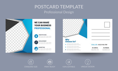 Wall Mural - Blue Corporate business postcard or EDDM postcard design template	