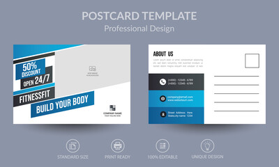 Wall Mural - Blue Corporate business postcard or EDDM postcard design template	