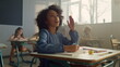 © stockbusters - Smart pupil studying science at elementary school. Girl raising hand at lesson