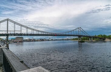 Poster - Pedestrian bridge and embankment of the Dnieper river in Kiev, Ukraine