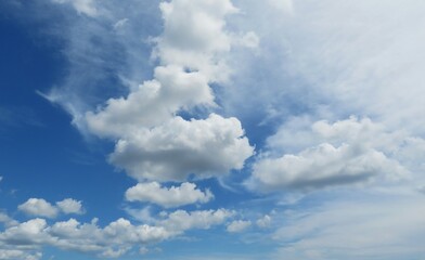 Blue sky background with fluffy clouds