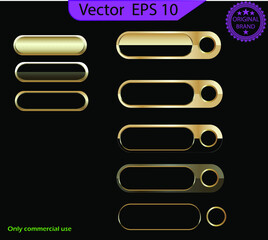 Set of empty glass gold buttons and sliders, web icons of different forms. Gradient mesh. Button set color gold glossy. EPS 10