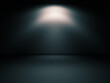 © C.Castilla - Habitación oscura y luz puntual de foco en la noche. Pared y suelo iluminado