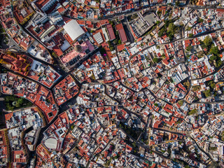 Wall Mural - Aerial top down view of the historic center of Guanajuato City in Guanajuato, Mexico.