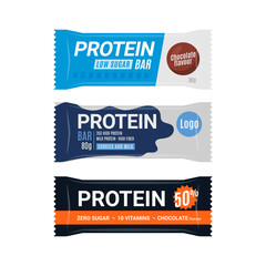 Protein bar icon. Protein snack chocolate energy mockup. Vector flat packet design