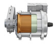 Cutaway view of Electric Vehicle Motor on white background. 3D rendering image.