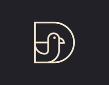 D Letter Initial Bird Outline Creative Logo Design Template. Business, Company, Corporate Icon Line Art Vector