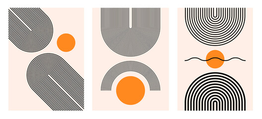 Abstract modern bohemian contemporary geometric minimal pattern art style. Wall line boho abstract shape arch