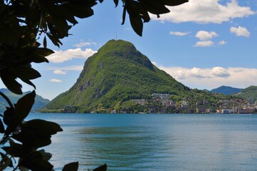 Wall Mural - Panoramic view of lake lugano and Monte San Salvatore