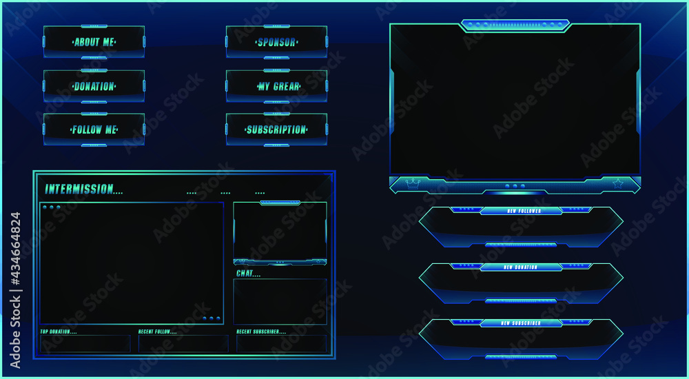 Twitch streaming panel overlay design template Premium Vector
with different panels  - obrazy, fototapety, plakaty 