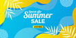 © andinur - summer sale offer banner promotion with wave abstract memphis style with blue and yellow background