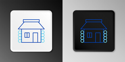 Sticker - Line Old Ukrainian house hut icon isolated on grey background. Traditional village house. Colorful outline concept. Vector