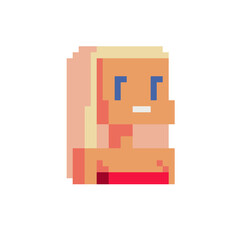 young girl blonde female character. pixel art. flat style. avatar, portrait, profile picture. design