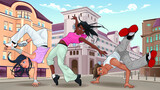 Fototapeta Dinusie - Funny breakdancers in the city. Vector illustration.
