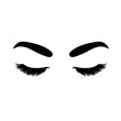 © Elena - Vector eye illustration with long false eyelashes and wide eyebrows. The woman s eyes closed. For beauty salon, lash extensions maker.