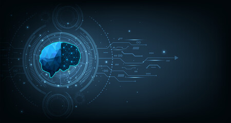 Poster - Graphic of a brain on futuristic background.Innovation technology creative thinking vector illutration.concept of artificial intelligence(AI) and robot machine Learning.