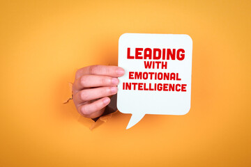 Leading with Emotional intelligence. Speech bubble in woman hand