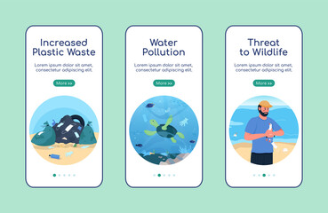 Wall Mural - environmental pollution onboarding mobile app screen flat vector template. threat to wildlife. walkt